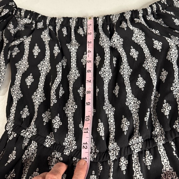 A.U.W. On/Off Shoulder Jumpsuit Black/White Print Wide Leg Bows Women’s Size 10 - Picture 7 of 14